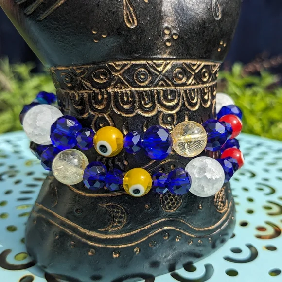 🧿SOLD🧿Evil Eye Protection Citrine Quartz Beads Good Luck Crystals Blue - Picture 3 of 17